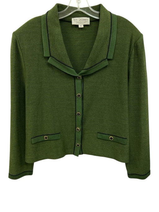 St John Collection Size 16 Green & Navy Blue Wool Blend Contrast Trim Jacket Green & Navy Blue / 16