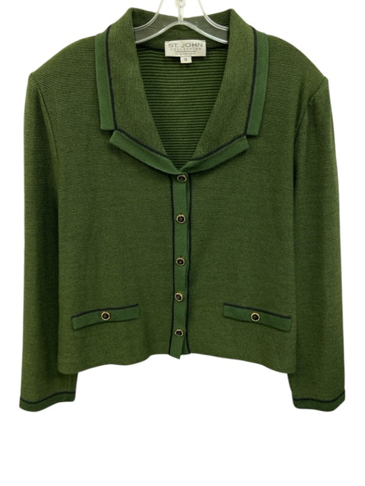 St John Collection Size 16 Green & Navy Blue Wool Blend Contrast Trim Jacket Green & Navy Blue / 16