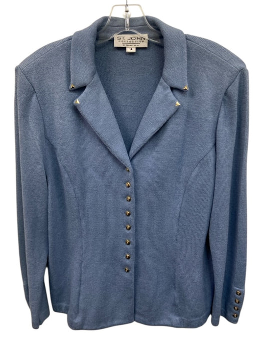 St John Collection Size 14 Sky Blue Wool Blend Knit Gold Tone Buttons Jacket Sky Blue / 14