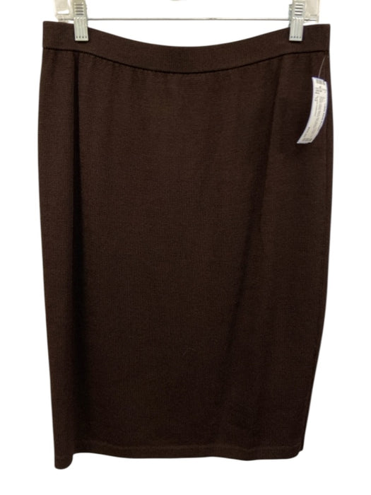 St John Collection Size 12 Brown Wool Blend Knit Knee Length Elastic Waist Skirt Brown / 12