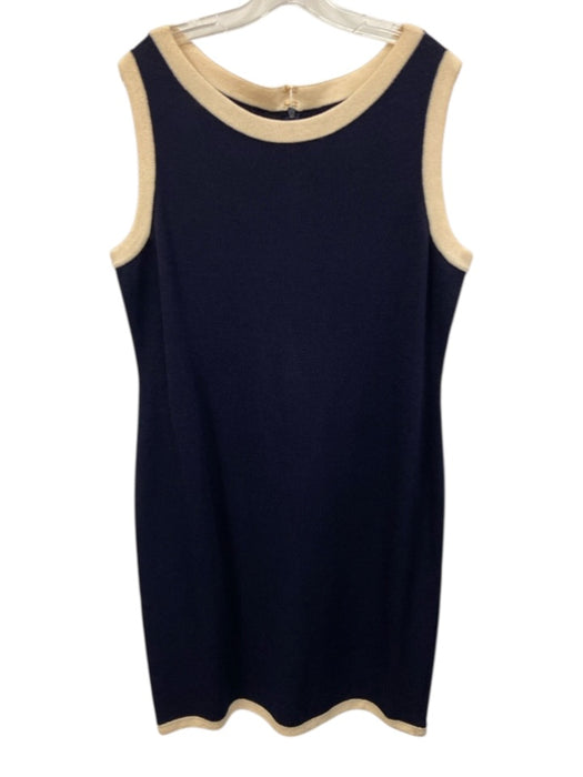 St John Collection Size 16 Navy blue & Cream Wool Blend Knit Contrast Trim Dress Navy blue & Cream / 16