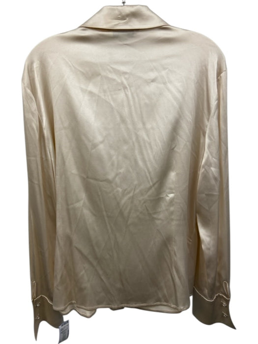 St John Size 16 Cream Silk Blend Rhinestone Button Down Long Sleeve Top Cream / 16