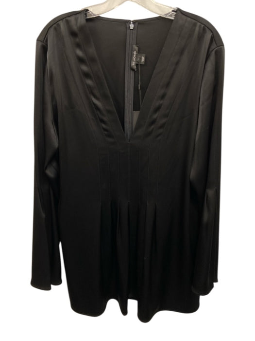 St John Size 14 Black Triacetate Blend Satin Pintuck Front V Neck Top Black / 14