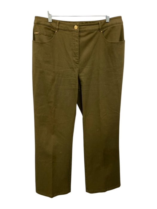 St John Sport Size 16 Olive Green Cotton Blend Twill Mid Rise Zip & Button Pants Olive Green / 16