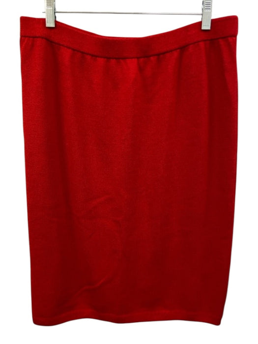 St John Collection Size 16 Red Wool Blend Knit Knee Length Elastic Waist Skirt Red / 16