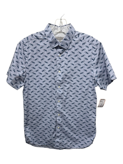 Ted Baker Size 3 Light Blue & Blue Print Cotton Blend Lizard Men's Short Sleeve Light Blue & Blue Print / 3
