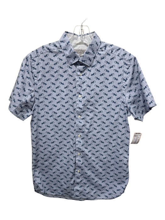 Ted Baker Size 3 Light Blue & Blue Print Cotton Blend Lizard Men's Short Sleeve Light Blue & Blue Print / 3