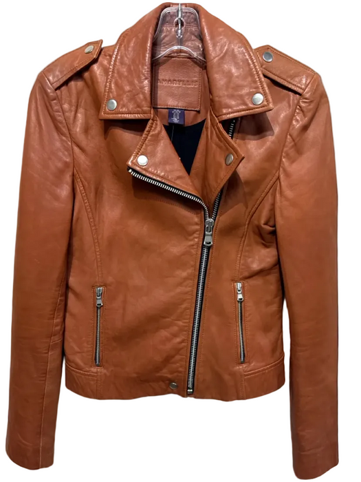 Amaryllis Size XS Cognac Brown Leather Zip Detail Snap Detail Motorcycle Jacket Cognac Brown / XS