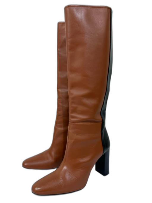 Frame Shoe Size 39 Cognac Brown & Black Leather Round Toe Colorblock Boots Cognac Brown & Black / 39
