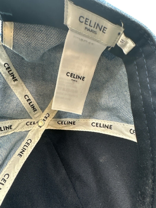 Celine Medium Wash Cotton Denim Baseball cap Logo Hat Medium Wash / M