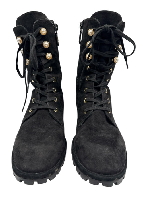 Stuart Weitzman Shoe Size 7.5B Black Leather Suede Lace Up Side Zip Boots Black / 7.5B