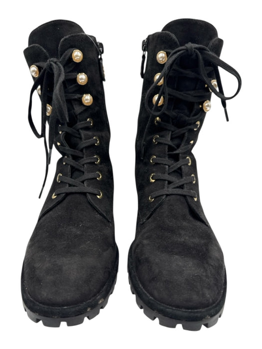 Stuart Weitzman Shoe Size 7.5B Black Leather Suede Lace Up Side Zip Boots Black / 7.5B