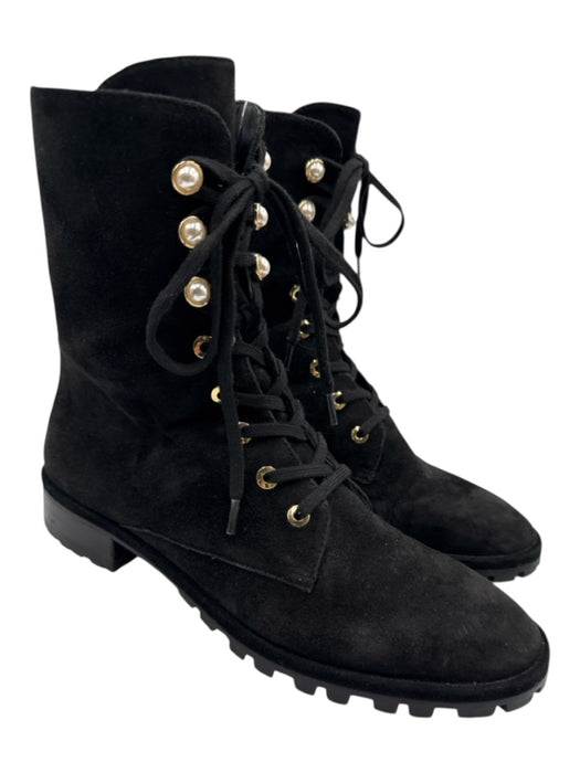 Stuart Weitzman Shoe Size 7.5B Black Leather Suede Lace Up Side Zip Boots Black / 7.5B