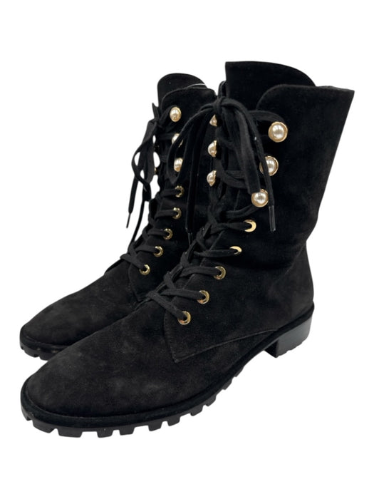 Stuart Weitzman Shoe Size 7.5B Black Leather Suede Lace Up Side Zip Boots Black / 7.5B