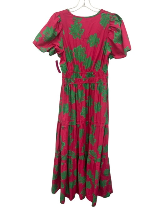 By Anthropologie Size M Pink & Green Cotton Short Sleeve Split Neck Maxi Dress Pink & Green / M
