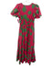 By Anthropologie Size M Pink & Green Cotton Short Sleeve Split Neck Maxi Dress Pink & Green / M
