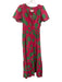 By Anthropologie Size M Pink & Green Cotton Short Sleeve Split Neck Maxi Dress Pink & Green / M