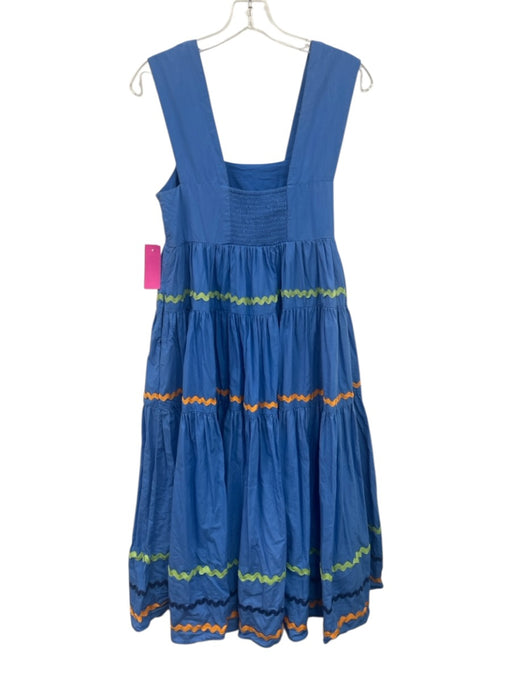 By Anthropologie Size M Blue & Multi Cotton Sleeveless Squiggles Midi Dress Blue & Multi / M