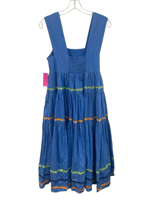 By Anthropologie Size M Blue & Multi Cotton Sleeveless Squiggles Midi Dress Blue & Multi / M