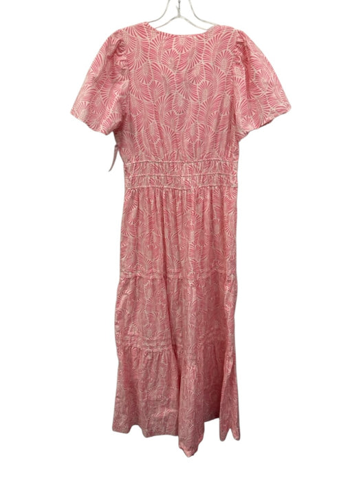 By Anthropologie Size M Pink & White Cotton Short Sleeve Split Neck Maxi Dress Pink & White / M