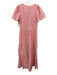 By Anthropologie Size M Pink & White Cotton Short Sleeve Split Neck Maxi Dress Pink & White / M