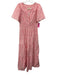 By Anthropologie Size M Pink & White Cotton Short Sleeve Split Neck Maxi Dress Pink & White / M