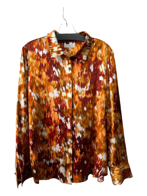 Lafayette 148 Size XL orange, red, white Silk Long Sleeve Abstract Print Top orange, red, white / XL