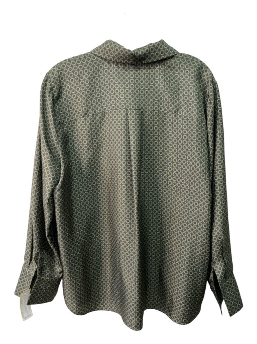 Lafayette 148 Size Large Green & White Silk Long Sleeve Circles Button Front Top Green & White / Large