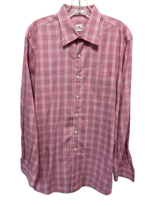 Peter Millar Size L Red & Pink Cotton Plaid Button Up Men's Long Sleeve Shirt Red & Pink / L