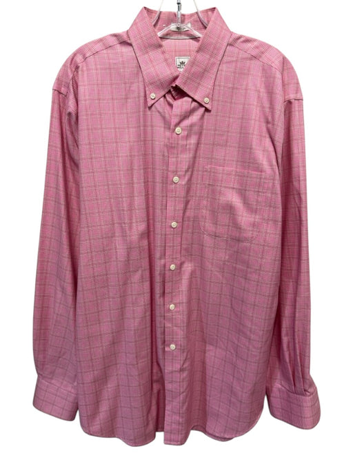 Peter Millar Size L Pink & Tan Cotton Plaid Button Up Men's Long Sleeve Shirt Pink & Tan / L