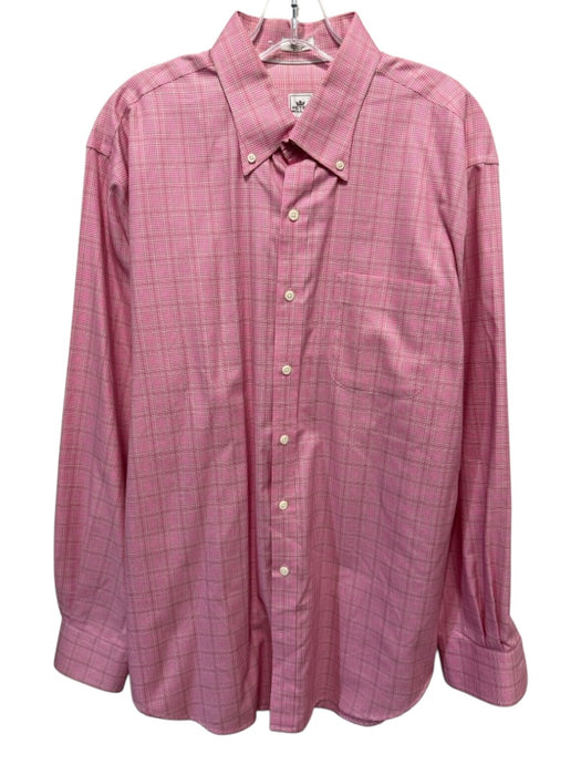 Peter Millar Size L Pink & Tan Cotton Plaid Button Up Men's Long Sleeve Shirt Pink & Tan / L