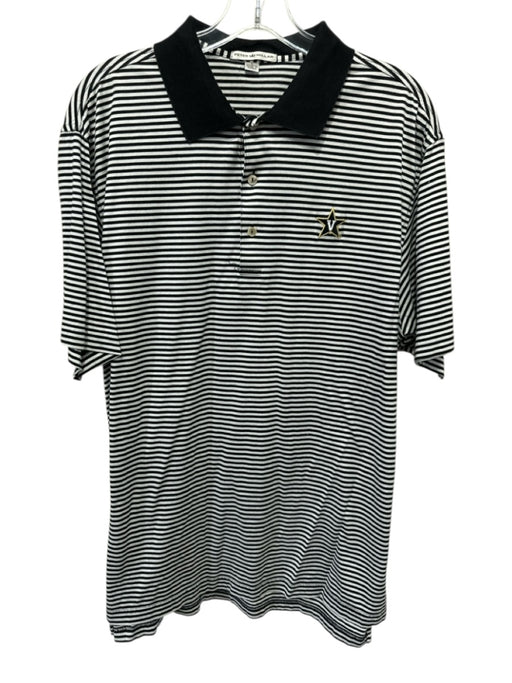 Peter Millar Size L Black & White Cotton Striped Polo Men's Short Sleeve Black & White / L