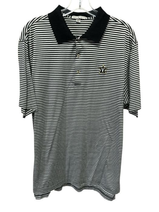 Peter Millar Size L Black & White Cotton Striped Polo Men's Short Sleeve Black & White / L