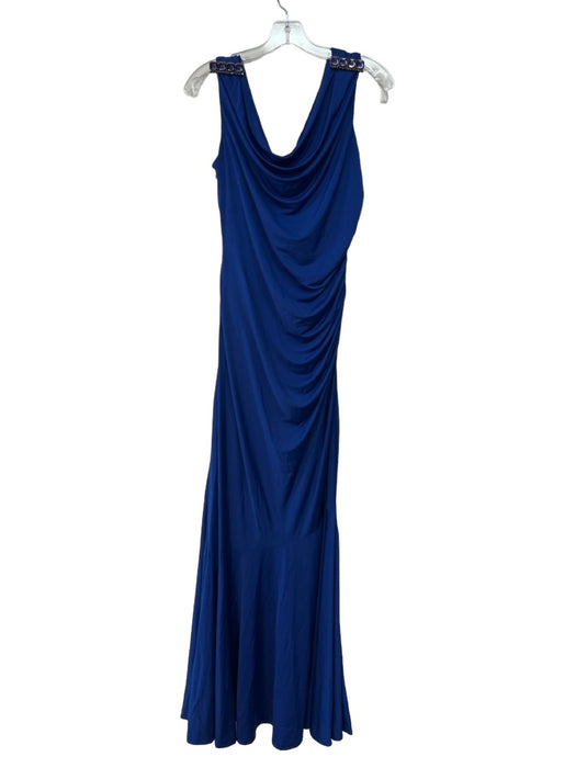 Tahari Size 10 Blue Maxi Sleeveless Tie Detail Embellished Gown Blue / 10