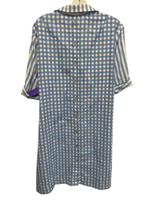 Hinson Wu Size XL Blue & White Print Cotton Stripe & Checked Collar Dress Blue & White Print / XL