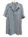 Hinson Wu Size XL Blue & White Print Cotton Stripe & Checked Collar Dress Blue & White Print / XL