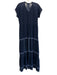 Johnny Was Size S Dark Blue Cupra Rayon Short Sleeve Embroidered Maxi Dress Dark Blue / S