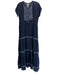 Johnny Was Size S Dark Blue Cupra Rayon Short Sleeve Embroidered Maxi Dress Dark Blue / S