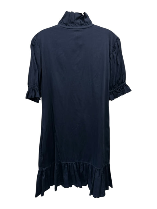 S'edge Size S Navy Blue Cotton Blend Short Puff Sleeve 1/2 Button Dress Navy Blue / S