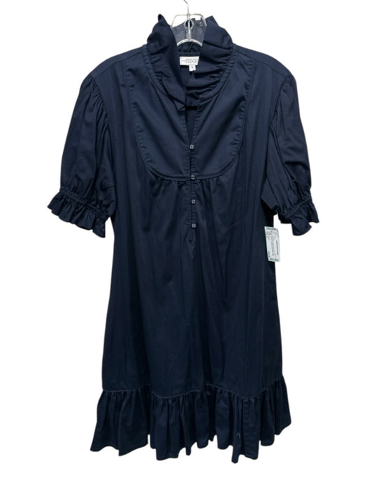 S'edge Size S Navy Blue Cotton Blend Short Puff Sleeve 1/2 Button Dress Navy Blue / S