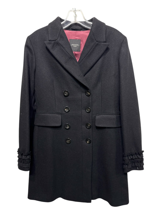 Weekend Max Mara Size 40 Black Wool Button Up Ruffle Details Coat Black / 40