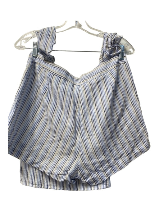 Line & Dot Size L Blue & White Linen Lined Striped Back Zip Button Short Set Blue & White / L