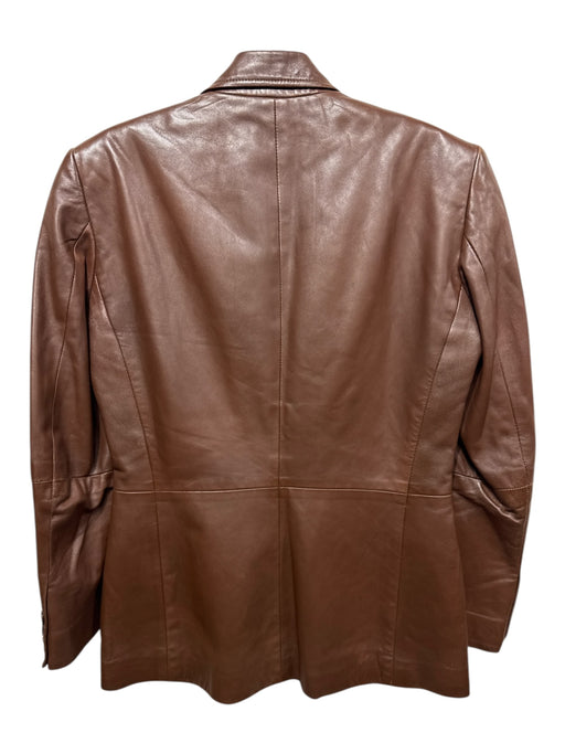 Ralph Lauren Size 4 Brown Leather 3 Button Front Pockets Blazer Jacket Brown / 4