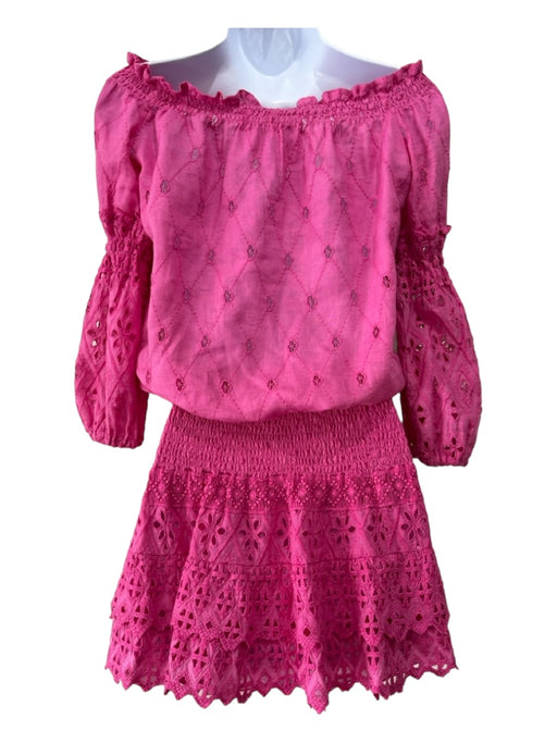 Temptation Positano Size S Pink Linen Eyelet Lace smocked Tiered Skirt Set Pink / S