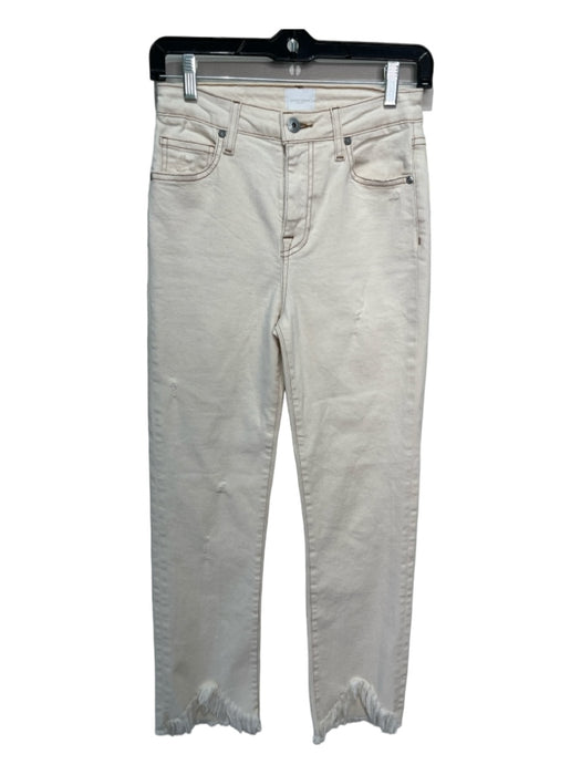 Jonathan Simkhai Size 26 Creme Cotton Denim Frayed Hem High Rise Jeans Creme / 26