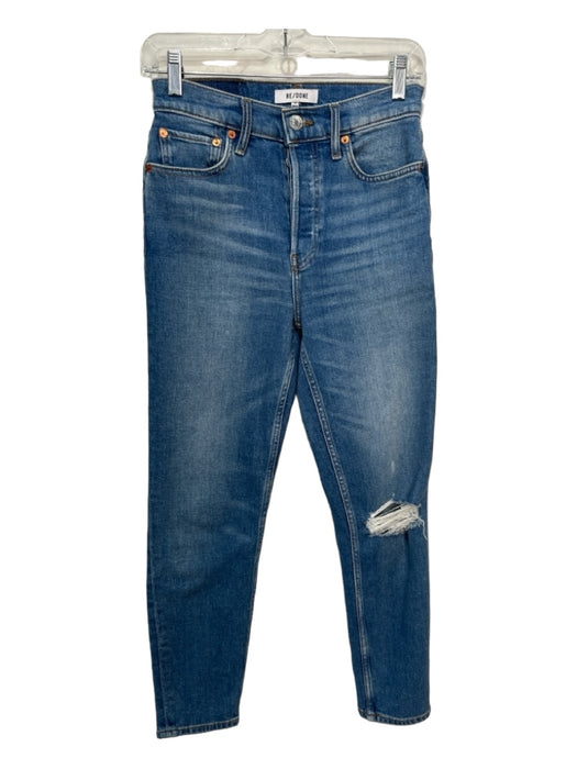 RE/DONE Size 25 Medium Wash Cotton Denim High Rise Distressed Knee Hole Jeans Medium Wash / 25