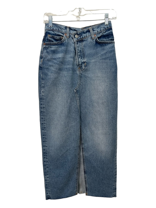 Reformation Jeans Size 25 Medium Wash Cotton Denim High Rise Front Slit Skirt Medium Wash / 25