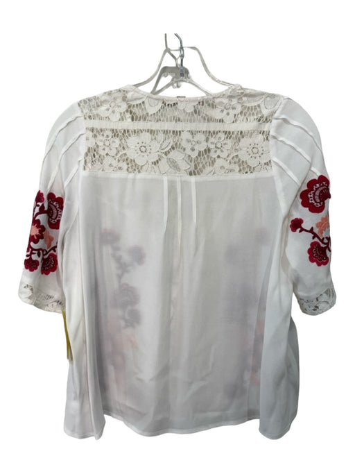 For Love & Lemons Size S White & Red Viscose & Rayon Lace Detail V Neck Top White & Red / S