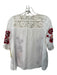 For Love & Lemons Size S White & Red Viscose & Rayon Lace Detail V Neck Top White & Red / S