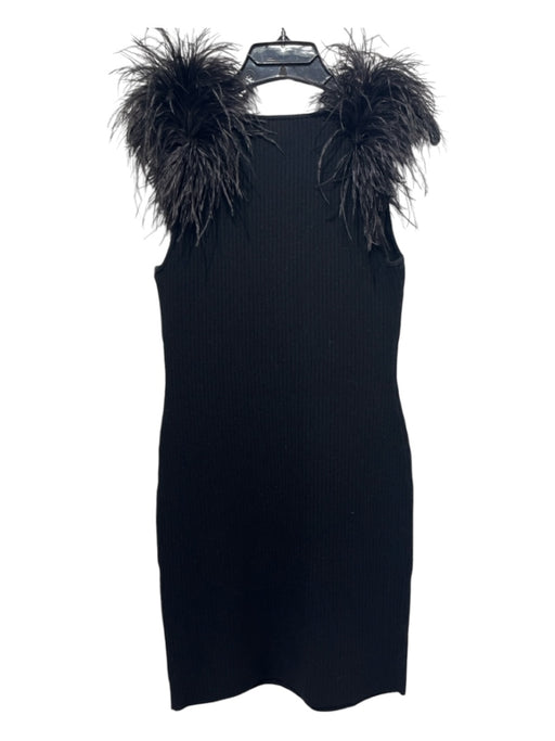 Milly Size Small Black Viscose & Polybutylene Ribbed feather Shoulder Dress Black / Small